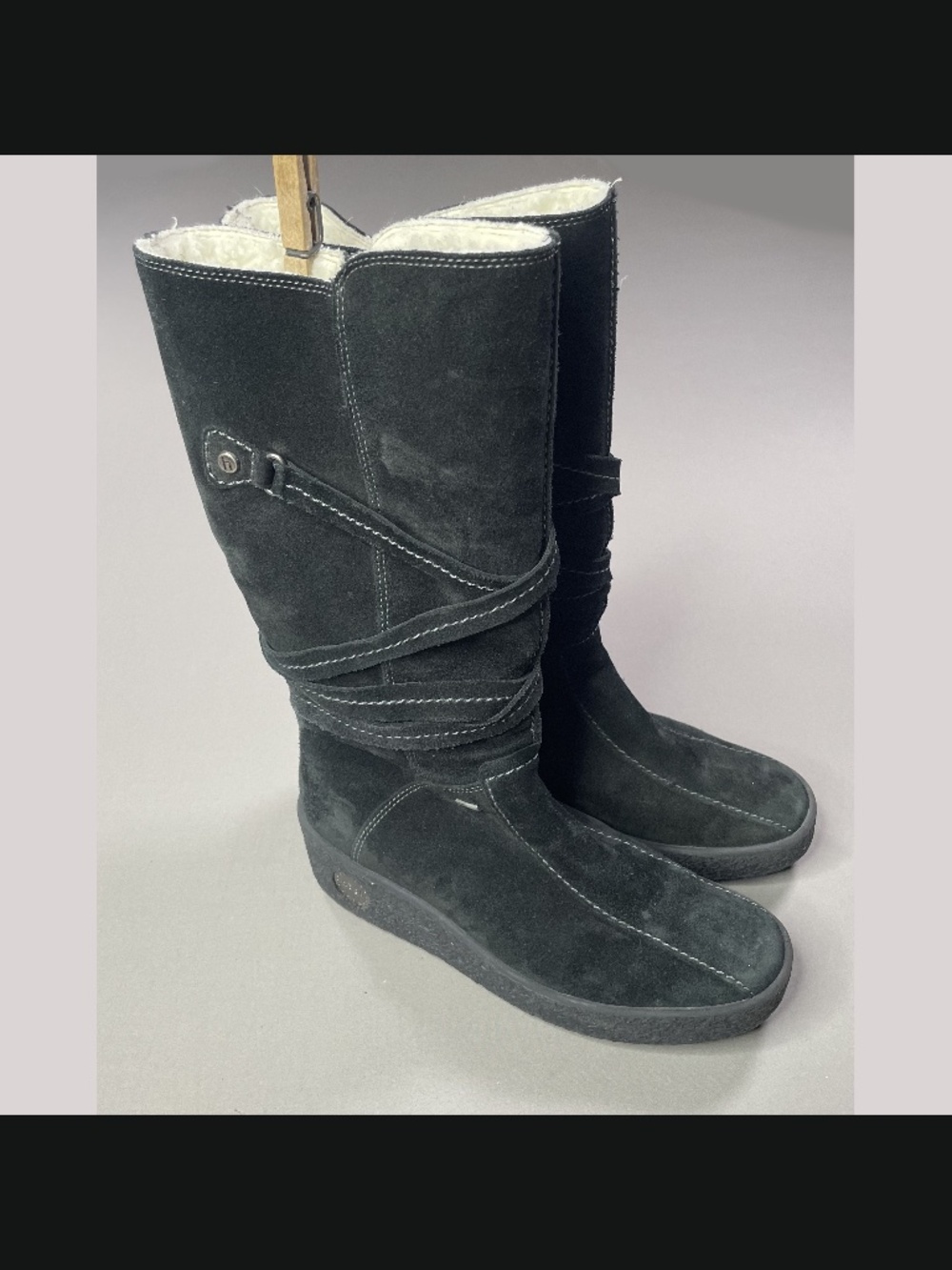 Hogl Shoes Womens 7.5 black suede leather wedge boots sherpa winter casual